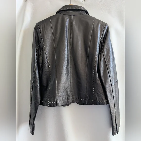 INC Black Leather Lined Jacket with Stitch Detailing - M - Picture 7 of 14